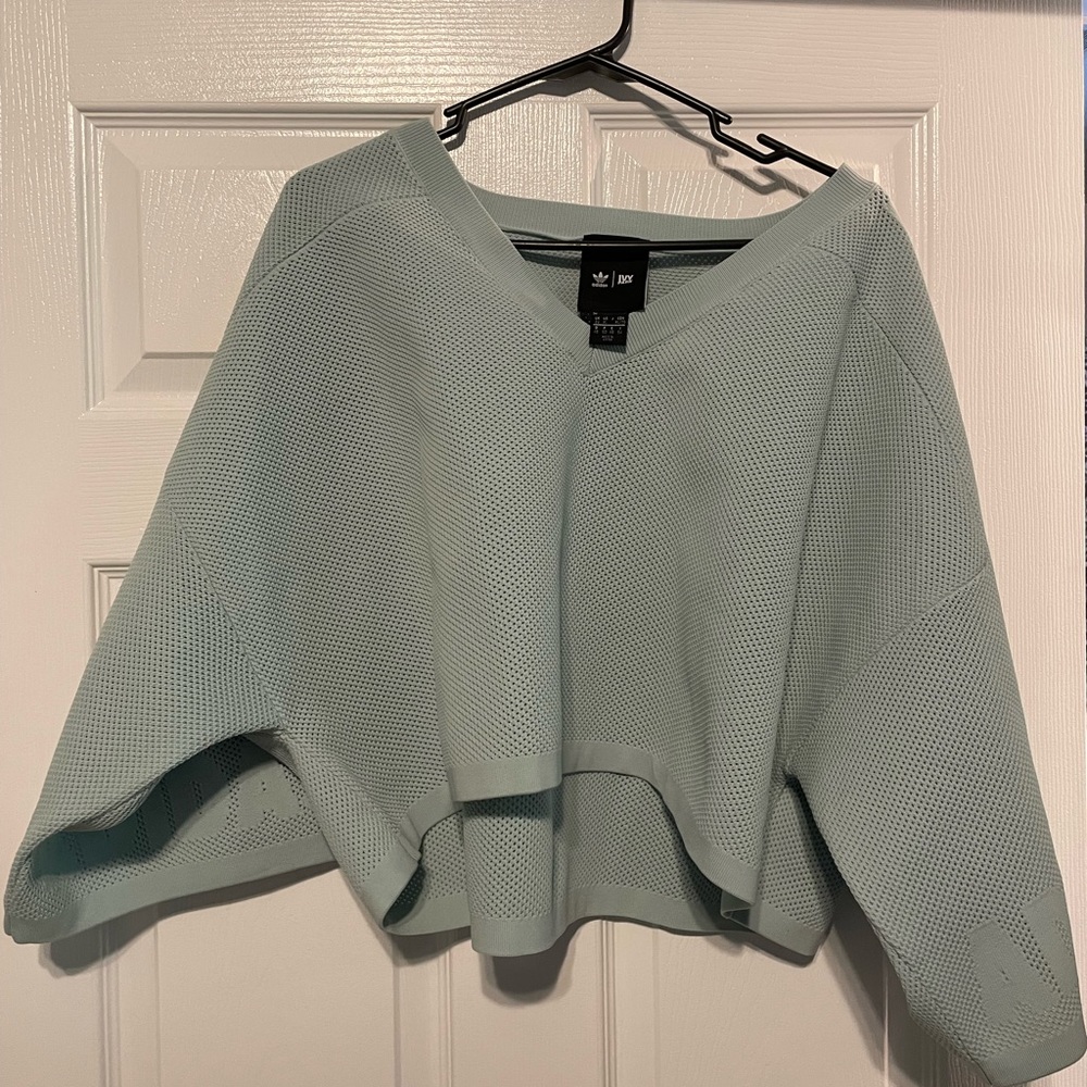 Adidas Originals Mint Green V-Neck Cropped Knit Top